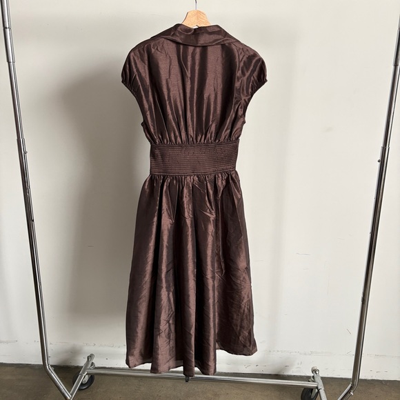 $352 NWOT Hutch “Trevy” Cap Sleeve Smocked Midi Dress in Brown Sz SP - Picture 11 of 12